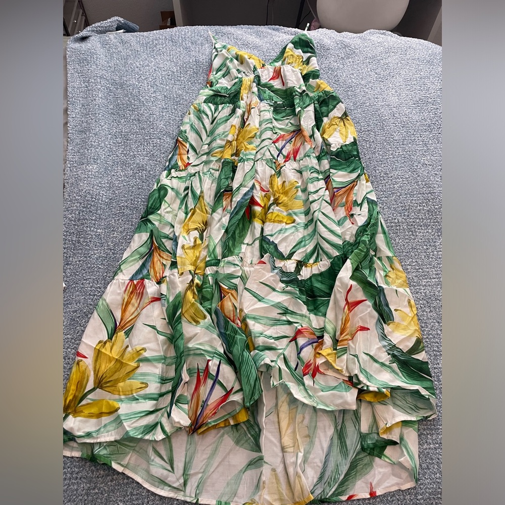 H&M Green and Yellow Floral A-Line Skirt